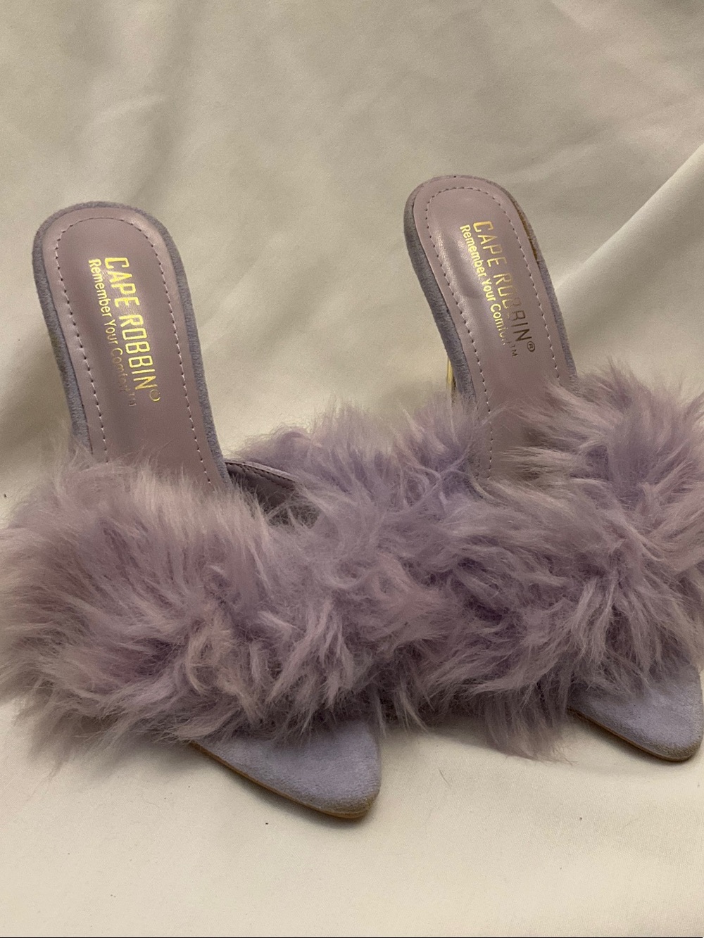 Cape Robbin Pale Lavender Feather Mule Slides